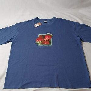 Stussy Blue Tee with Strawberry Graphic